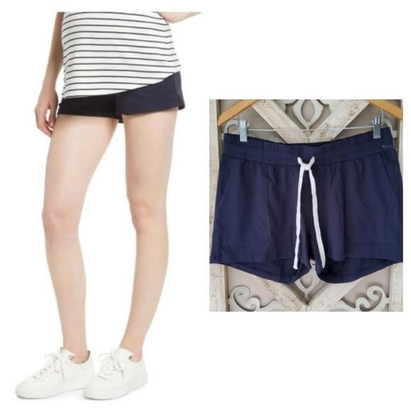 Angel Maternity Soft Stretch Drawstring Pocket Shorts in Blue - Picture 1 of 5